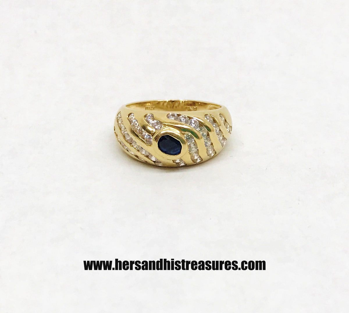 Vintage Diamonds and Sapphire 14K Italy Ring Signed AND - Hers and His Treasures