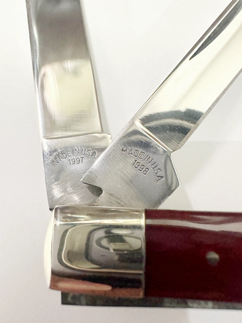 1997 Queen Cutlery Co. PCR2 Painted Crown Red Transition Doctors Knife - Hers and His Treasures