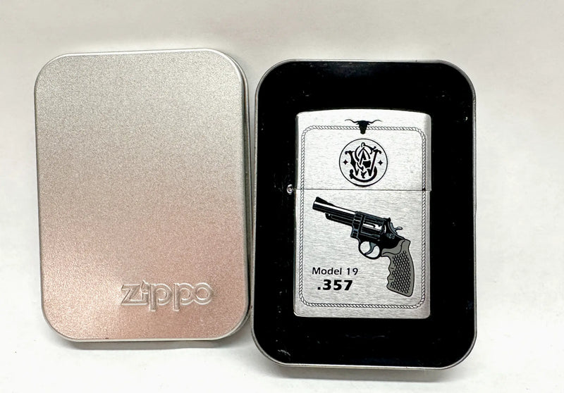 1999 Smith & Wesson Model 19 .357 Magnum Brushed Chrome Zippo Lighter - Hers and His Treasures