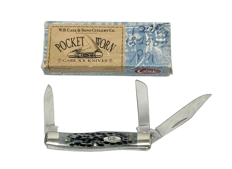 2002 Case XX 63032 Pocket Worn Black Bone Stockman Knife - Hers and His Treasures