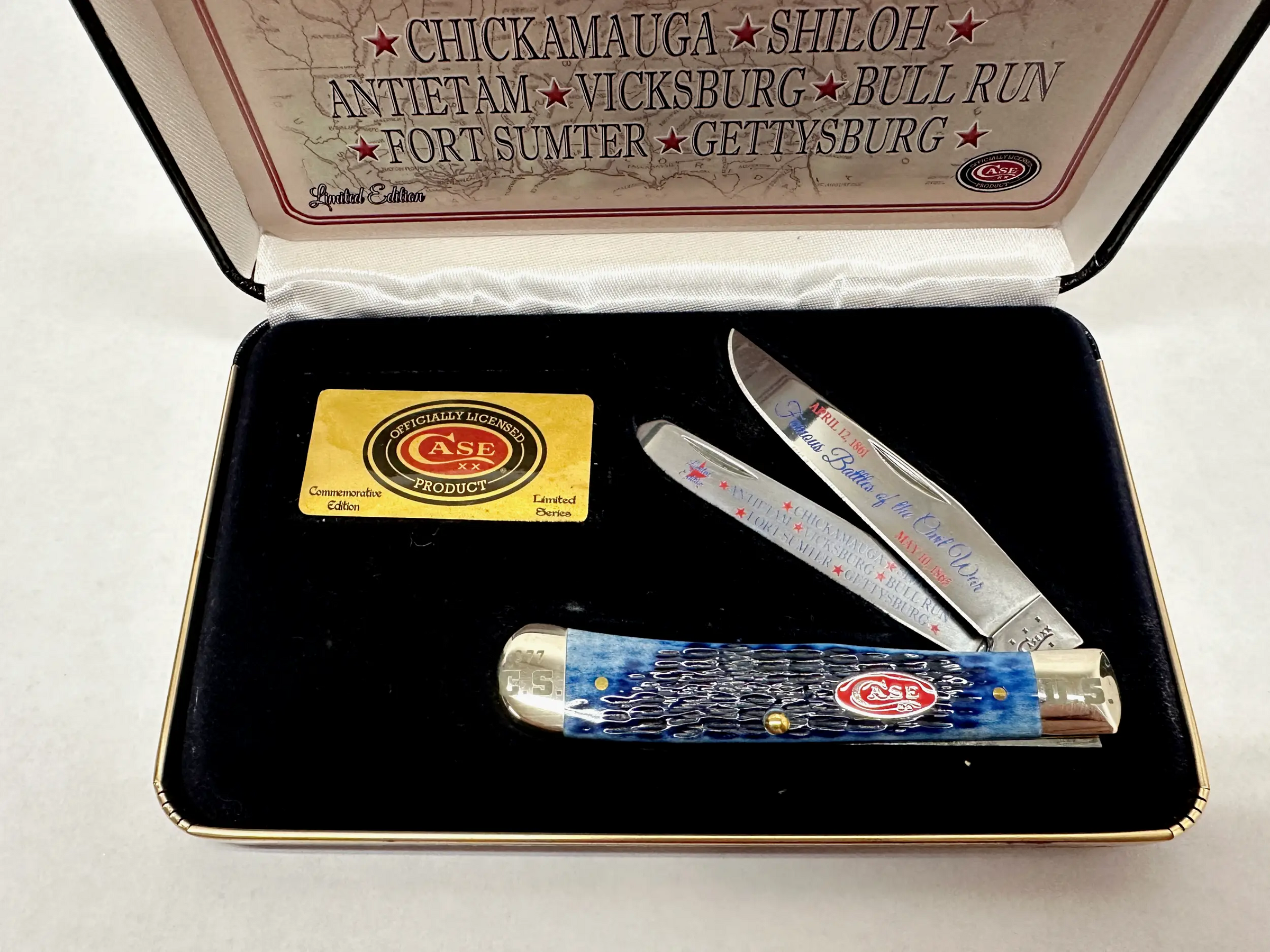 2015 Case XX Battles of Civil War Blue Bone Trapper Pocket Knife - Hers and His Treasures