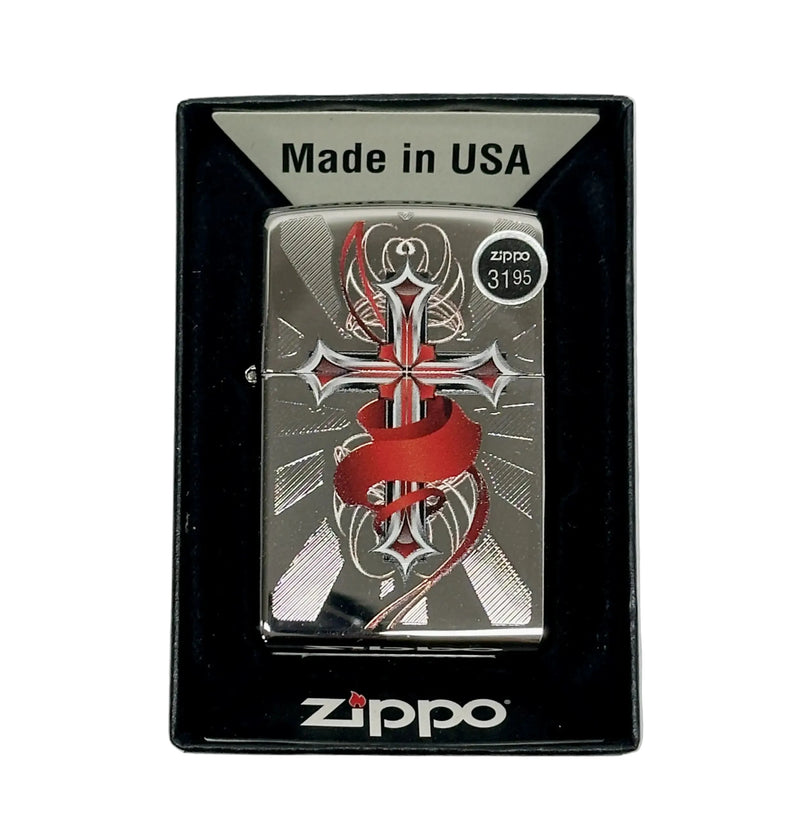 2015 Cross with Wings 28526 High Polished Chrome Zippo Lighter - Hers and His Treasures