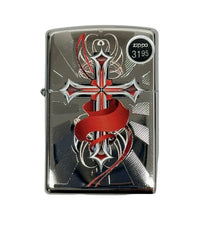 2015 Cross with Wings 28526 High Polished Chrome Zippo Lighter - Hers and His Treasures