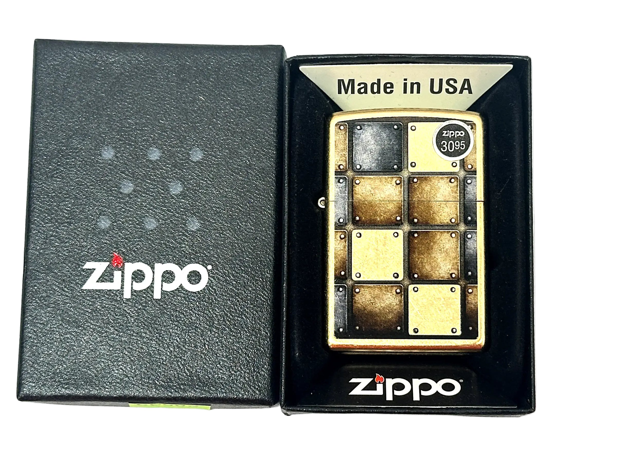 2015 Metal Gold Dust Riveted Squares Brass Street Chrome Zippo Lighter - Hers and His Treasures