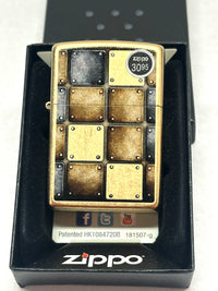 2015 Metal Gold Dust Riveted Squares Brass Street Chrome Zippo Lighter - Hers and His Treasures