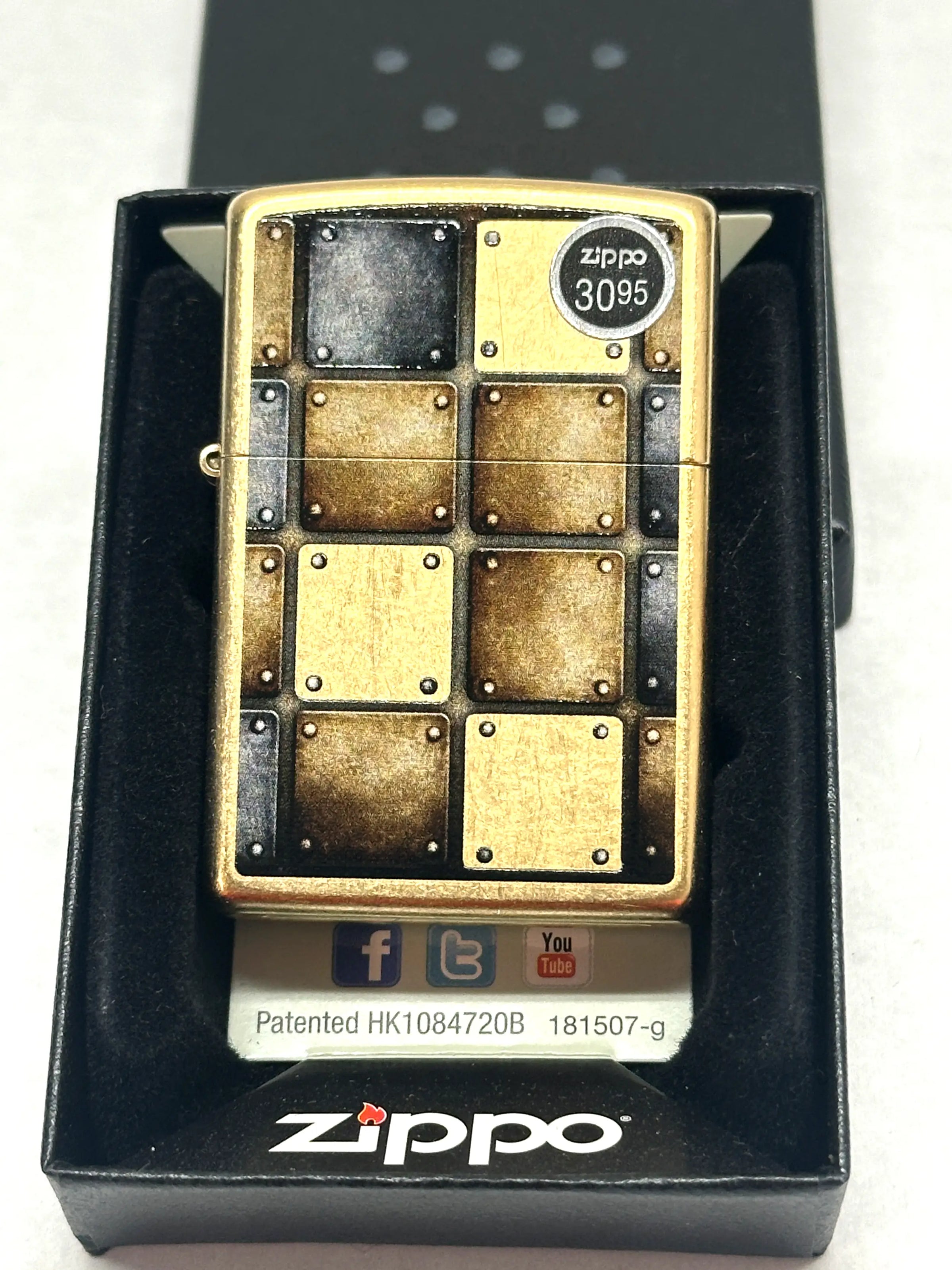 2015 Metal Gold Dust Riveted Squares Brass Street Chrome Zippo Lighter - Hers and His Treasures