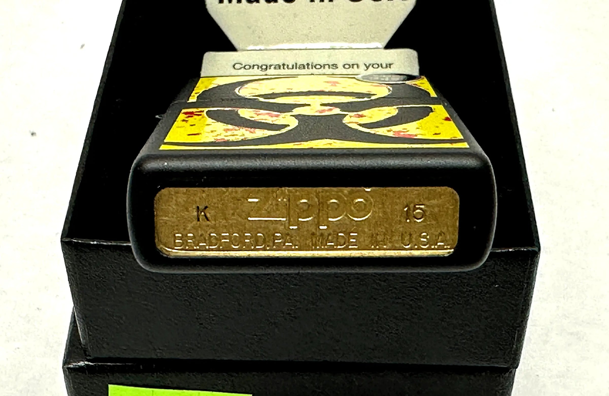 2015 Yellow Hazardous Biohazard 24330 Black Matte Zippo Lighter - Hers and His Treasures