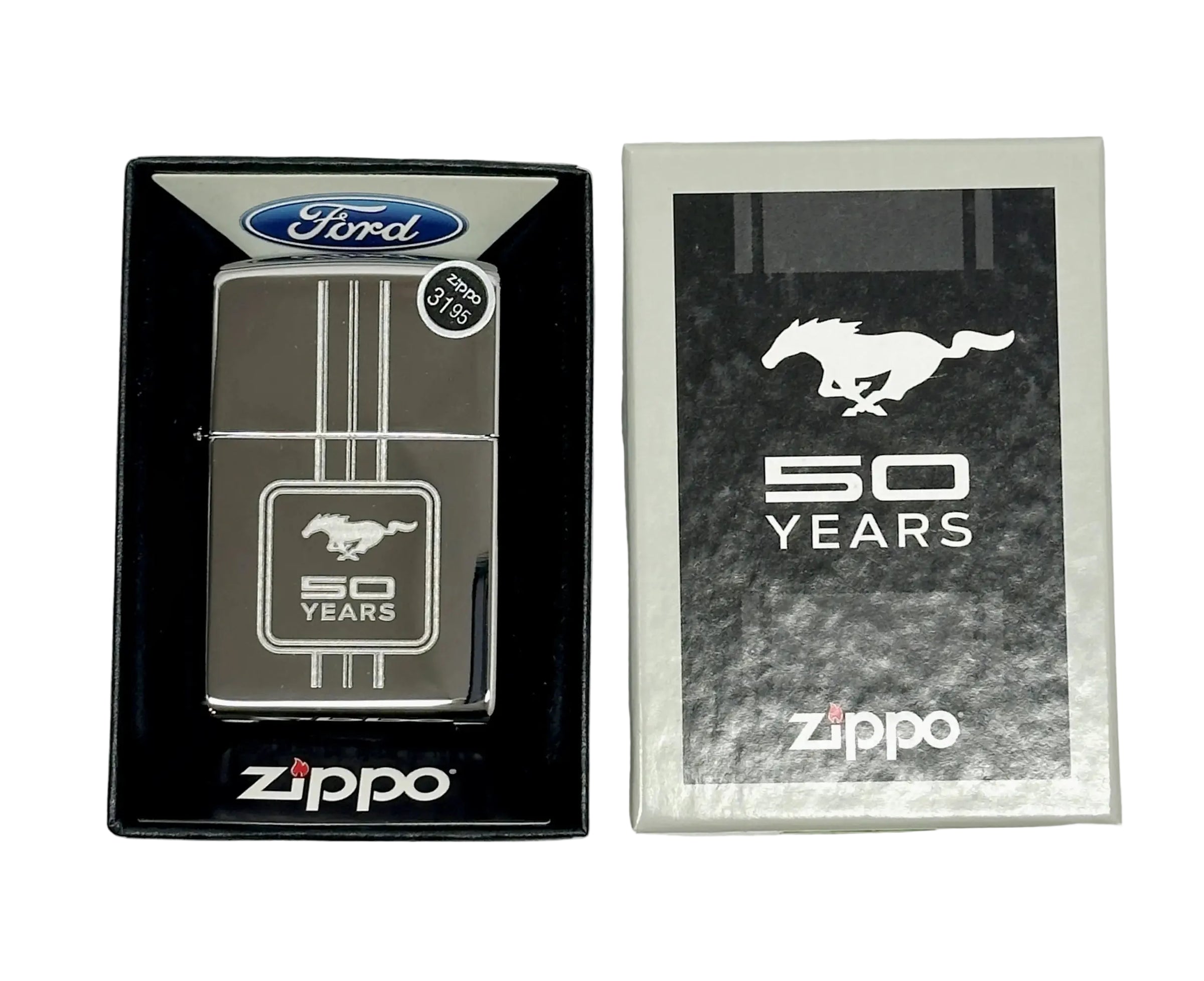 2016 28542 Ford Mustang 50 Years High Polished Chrome Zippo Lighter - Hers and His Treasures
