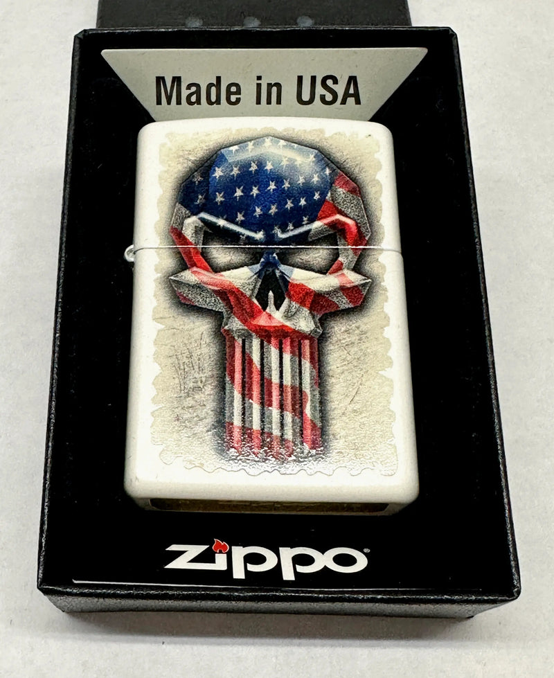 2016 Punisher Skull Flag White Matte Zippo Lighter - Hers and His Treasures