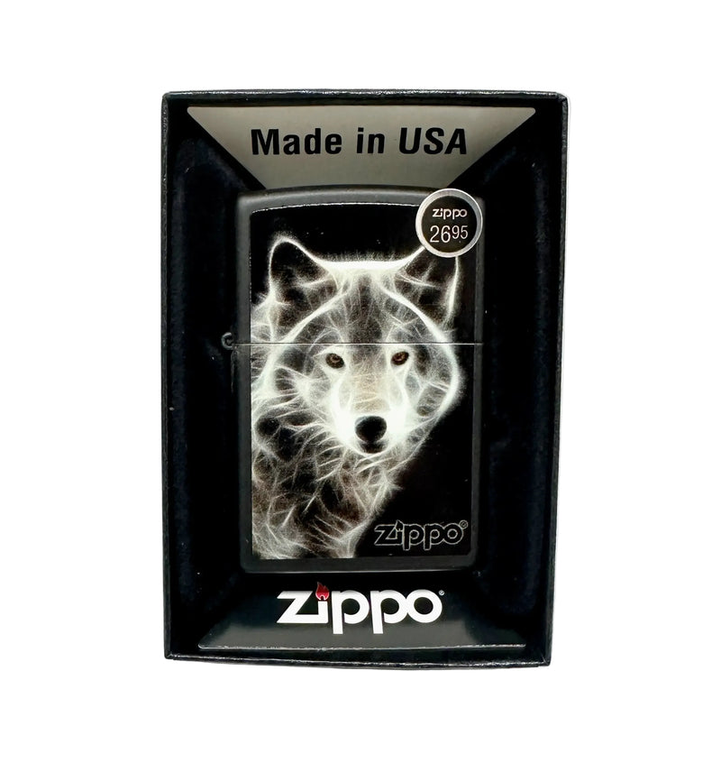 2016 White Wolf Black Matte 28303 Zippo Lighter - Hers and His Treasures