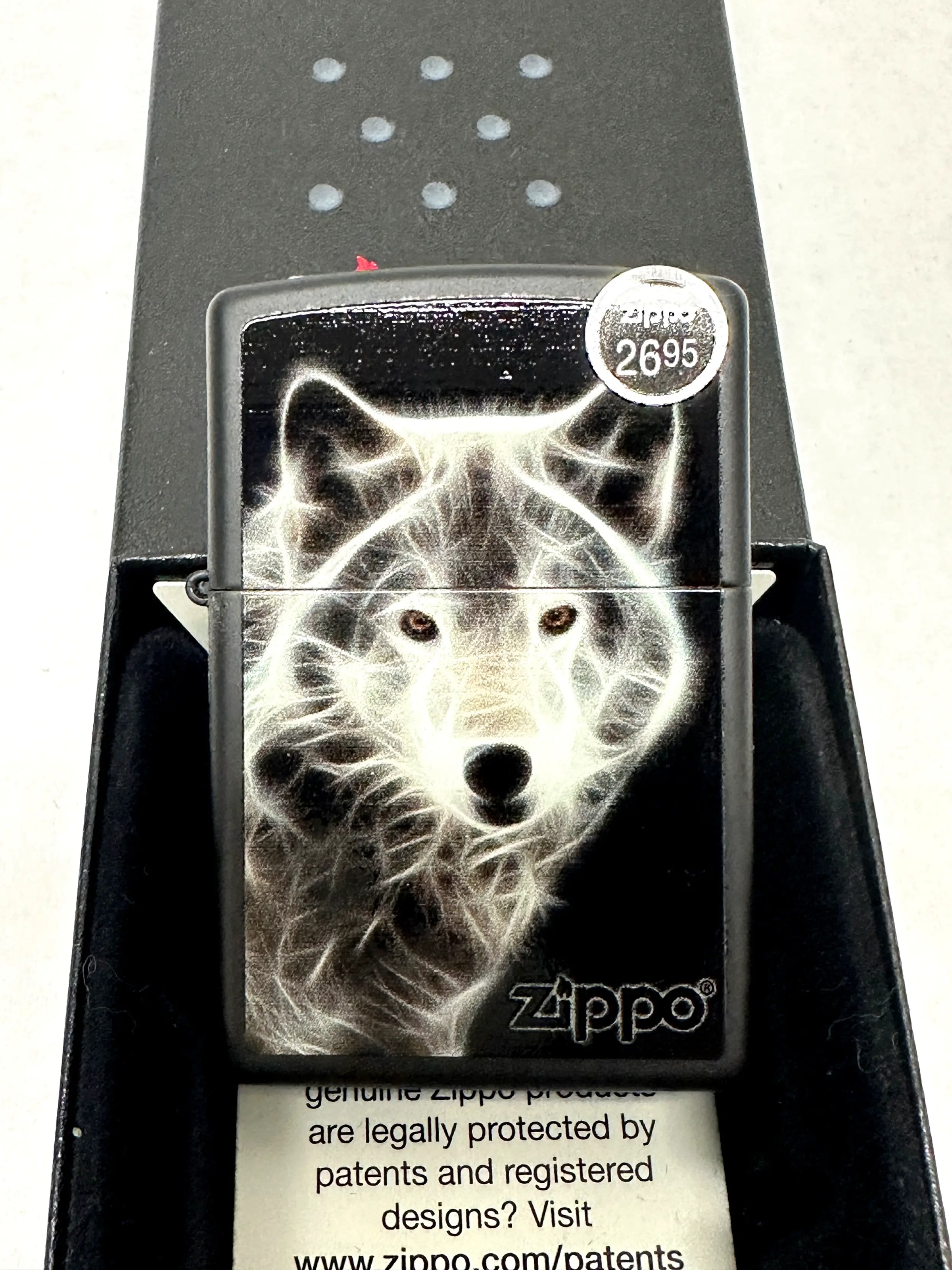 2016 White Wolf Black Matte 28303 Zippo Lighter - Hers and His Treasures