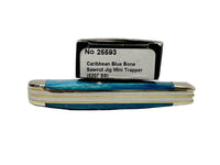 2025 Case XX 6207 Caribbean Blue Bone Sawcut Jig Mini Trapper Pocket Knife - Hers and His Treasures