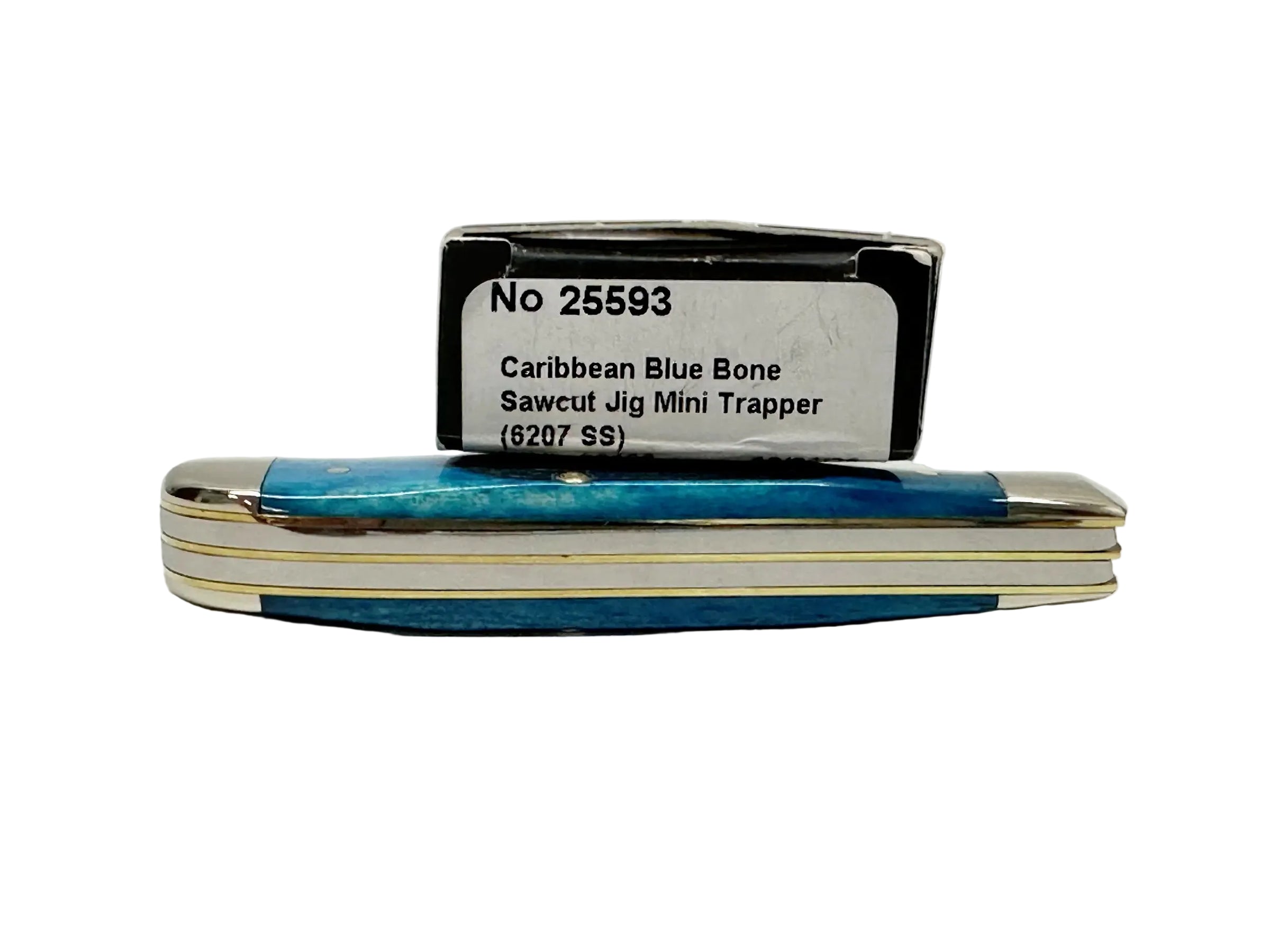 2025 Case XX 6207 Caribbean Blue Bone Sawcut Jig Mini Trapper Pocket Knife - Hers and His Treasures