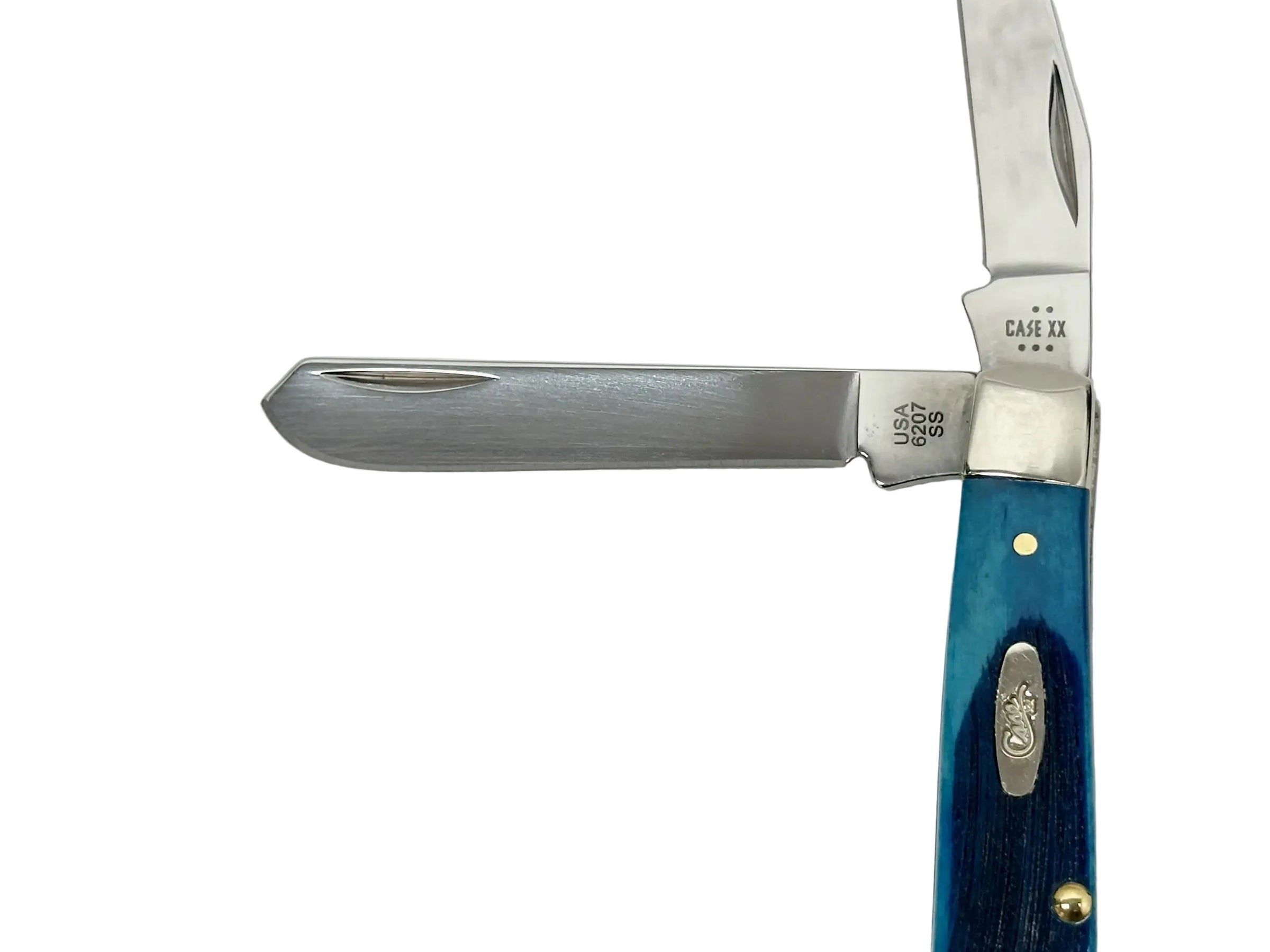 2025 Case XX 6207 Caribbean Blue Bone Sawcut Jig Mini Trapper Pocket Knife - Hers and His Treasures