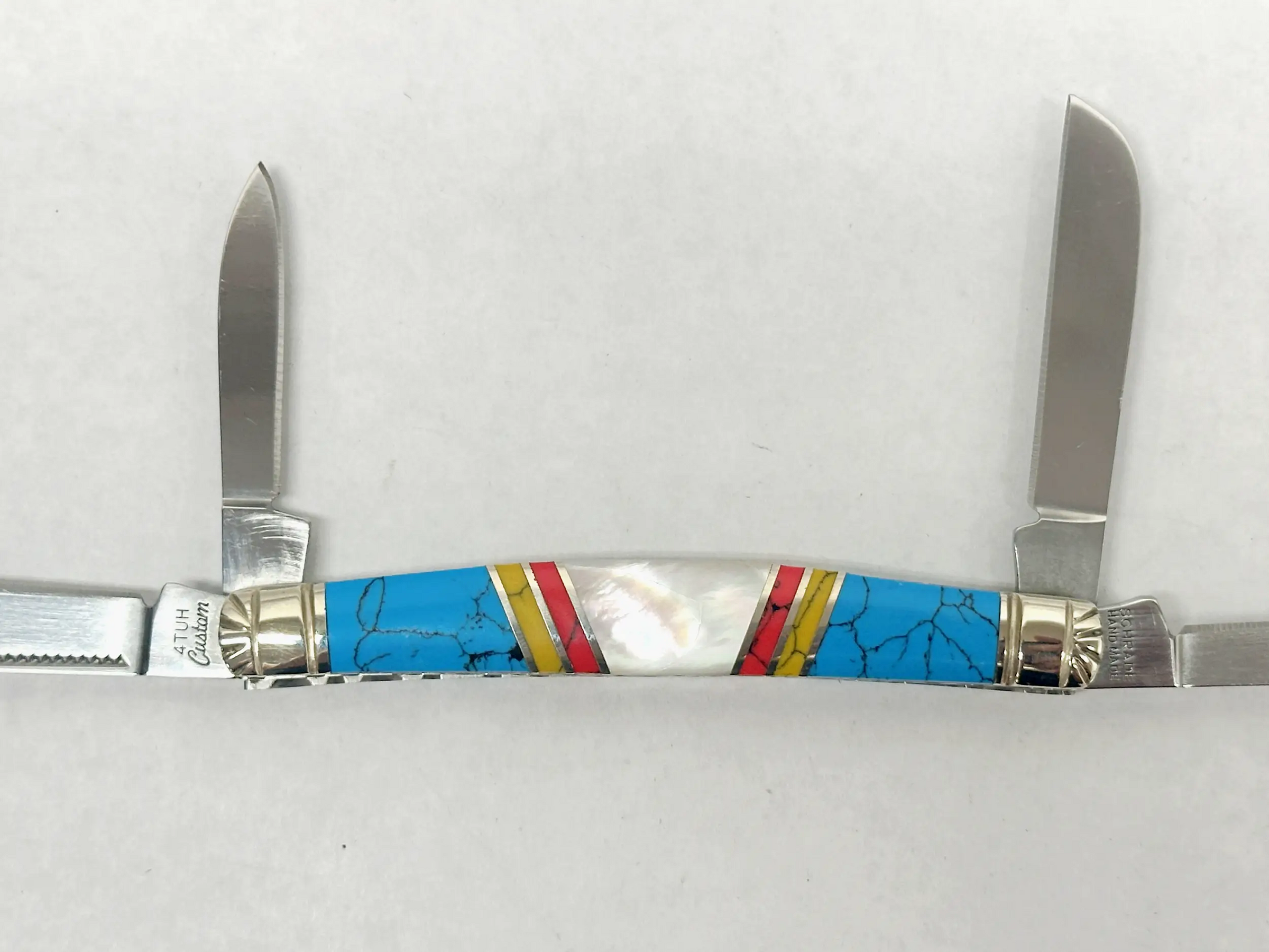 Schrade Cutlery Uncle Henry Custom 4TUH Turquoise and Pearl Knife - Hers and His Treasures