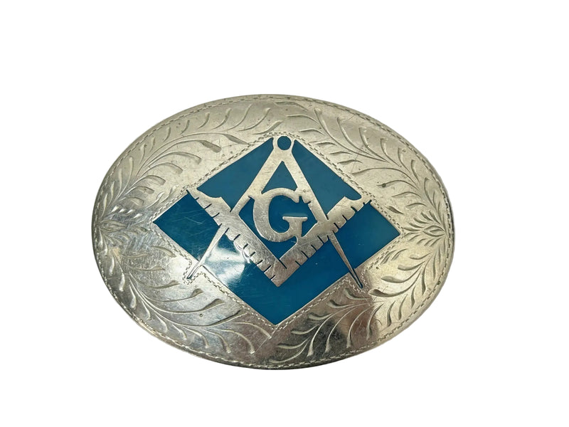 Masonic Pewter and Blue Enamel ADM Belt Buckle - Hers and His Treasures