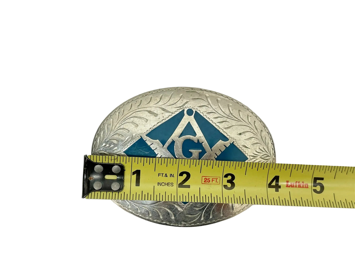 Masonic Pewter and Blue Enamel ADM Belt Buckle - Hers and His Treasures