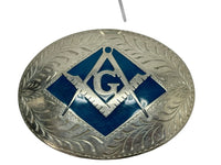 Masonic Pewter and Blue Enamel ADM Belt Buckle - Hers and His Treasures