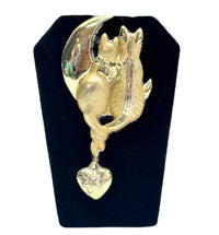 AJC Cattails Cats on the Moon with Dangling Heart Brooch Pin - Hers and His Treasures
