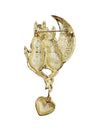 AJC Cattails Cats on the Moon with Dangling Heart Brooch Pin - Hers and His Treasures