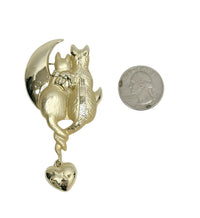 AJC Cattails Cats on the Moon with Dangling Heart Brooch Pin - Hers and His Treasures