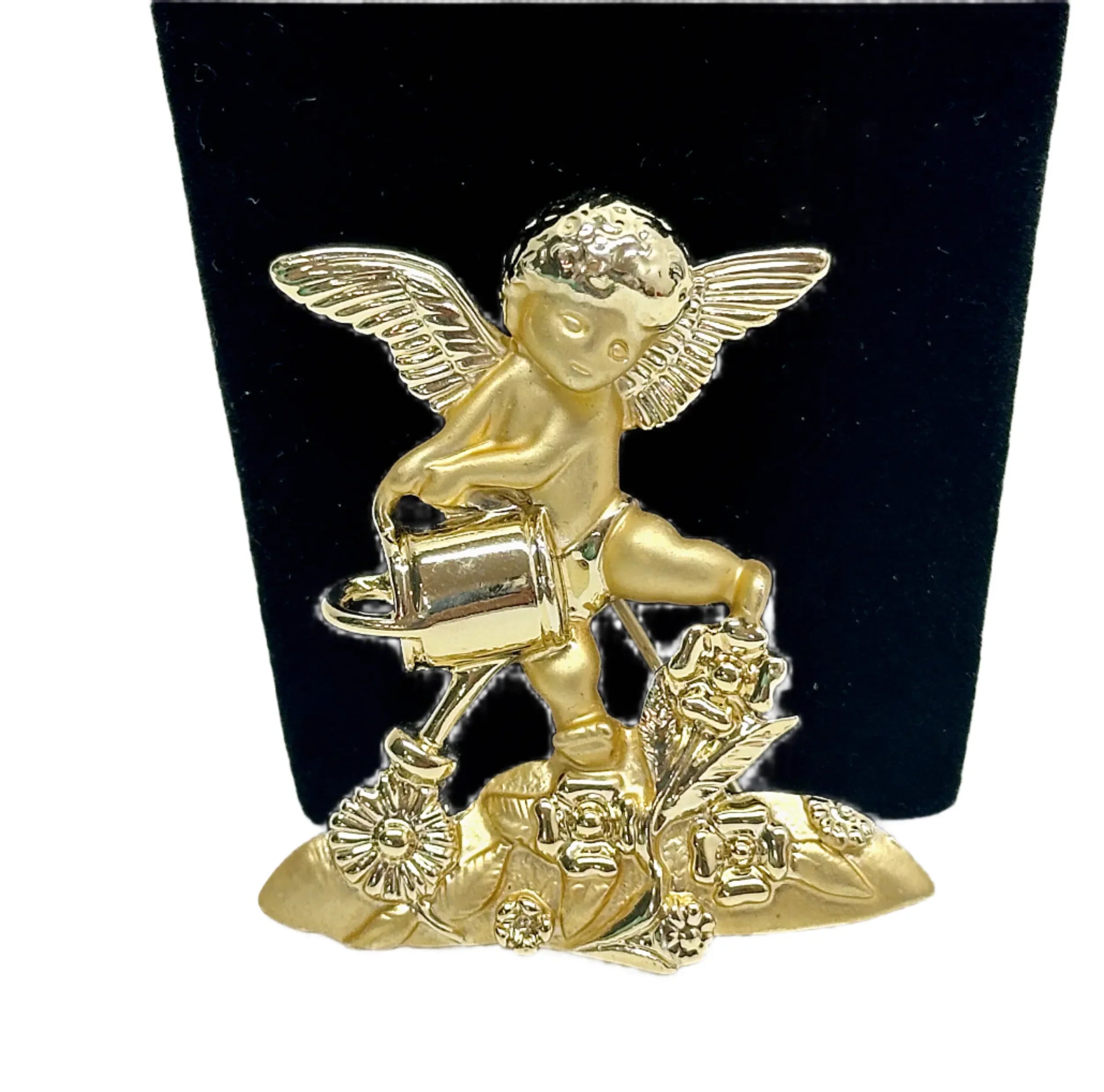 AJC Cupid Watering Garden Gold Tone Brooch Pin - Hers and His Treasures