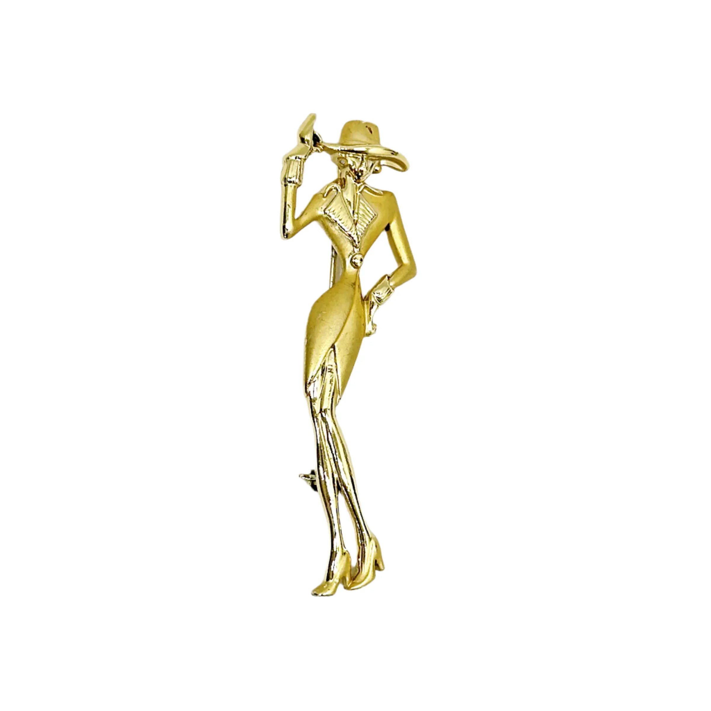 AJC Sophisticated Lady in Hat Gold Tone Brooch Pin - Hers and His Treasures