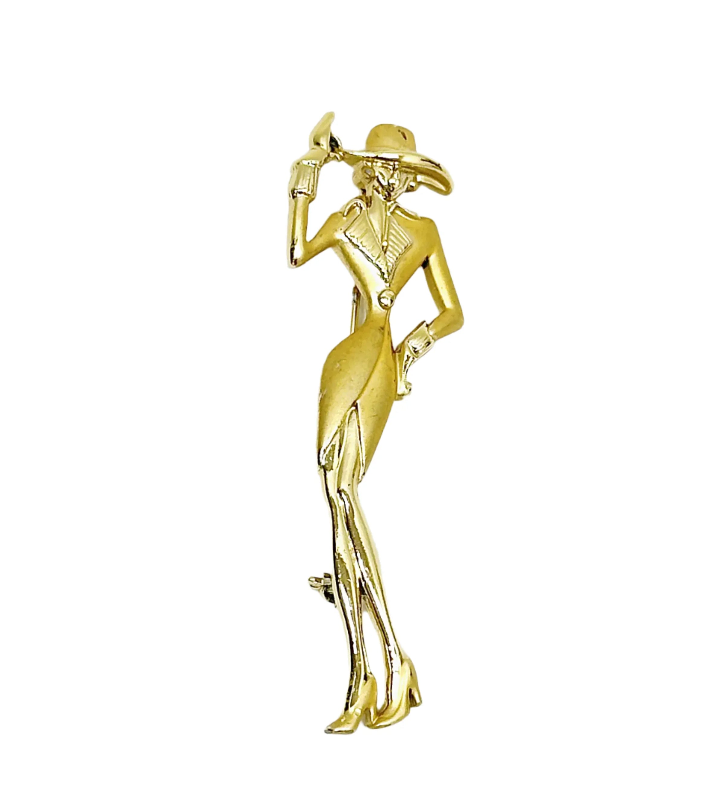 AJC Sophisticated Lady in Hat Gold Tone Brooch Pin - Hers and His Treasures