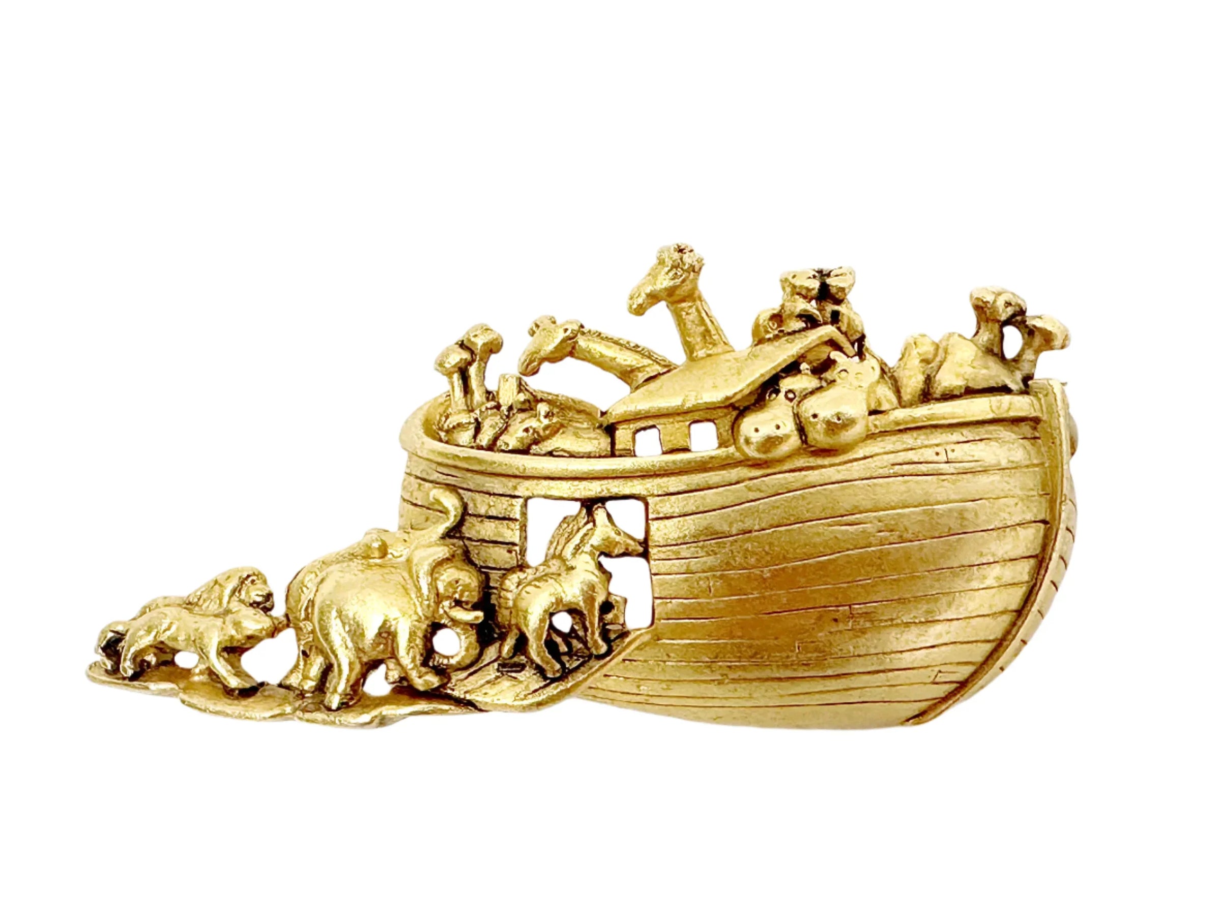 AJC Noah's Ark Gold Tone Brooch Pin - Hers and His Treasures