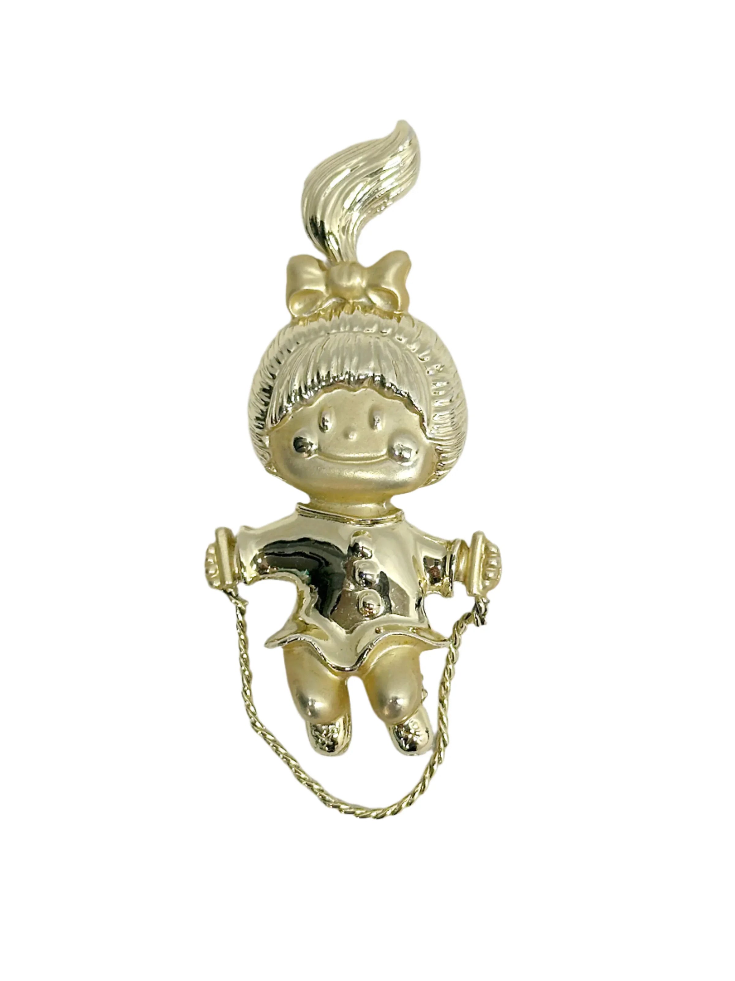 AJC Signed Girl with Ponytail Jumping Rope Brooch Pin - Hers and His Treasures
