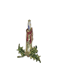 Vintage ANCER INC. Christmas Candlestick with Mistletoe Brooch Pin - Hers and His Treasures