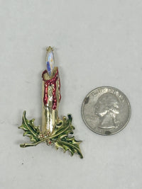 Vintage ANCER INC. Christmas Candlestick with Mistletoe Brooch Pin - Hers and His Treasures