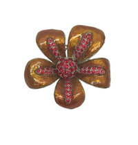 1980's Alfred Sung Orange Enamel Flower Rhinestone Brooch Pin | Canada - Hers and His Treasures