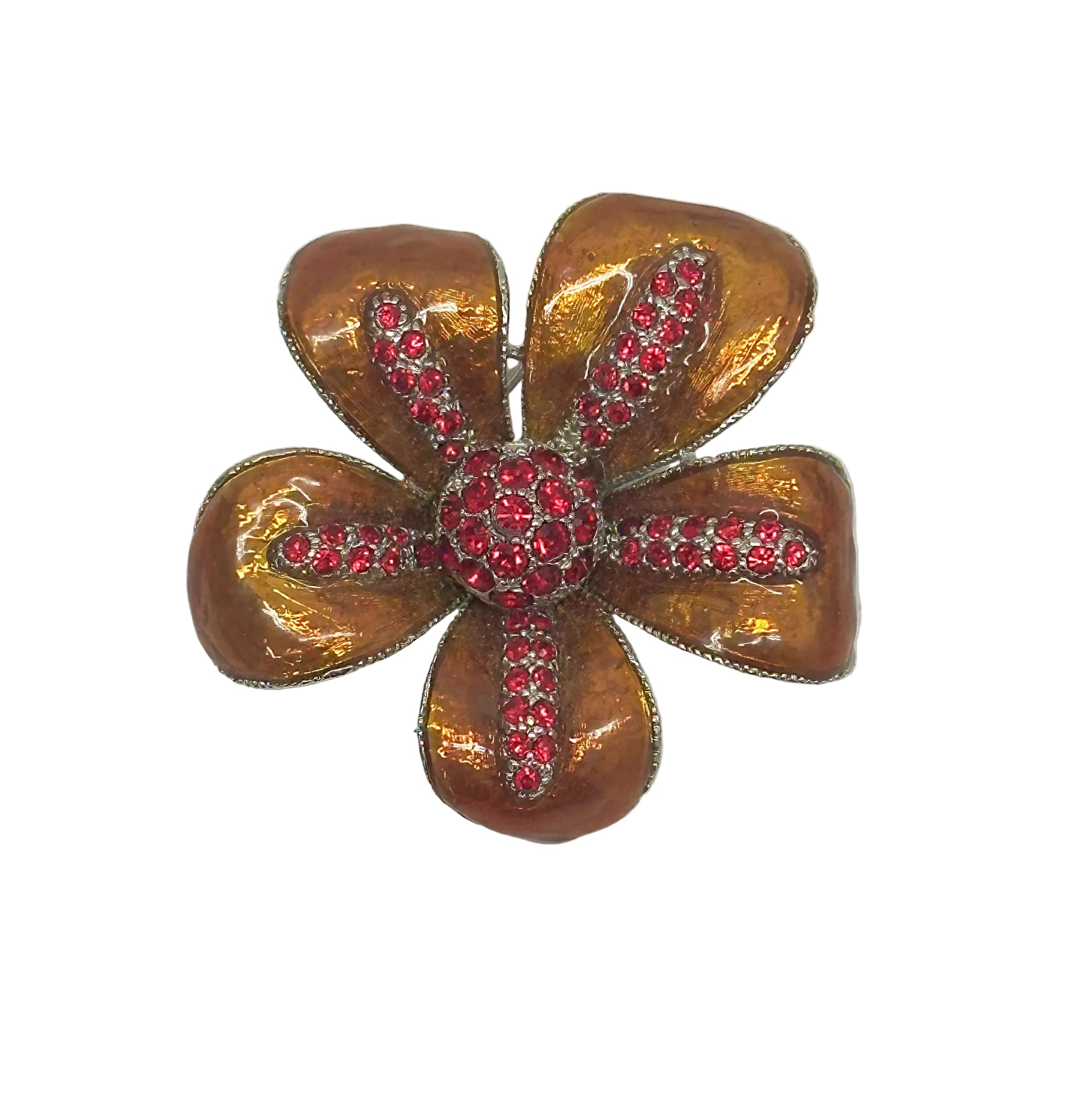 1980's Alfred Sung Orange Enamel Flower Rhinestone Brooch Pin | Canada - Hers and His Treasures