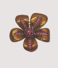 1980's Alfred Sung Orange Enamel Flower Rhinestone Brooch Pin | Canada - Hers and His Treasures