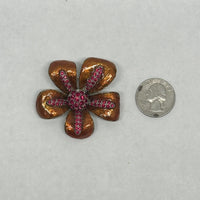 1980's Alfred Sung Orange Enamel Flower Rhinestone Brooch Pin | Canada - Hers and His Treasures