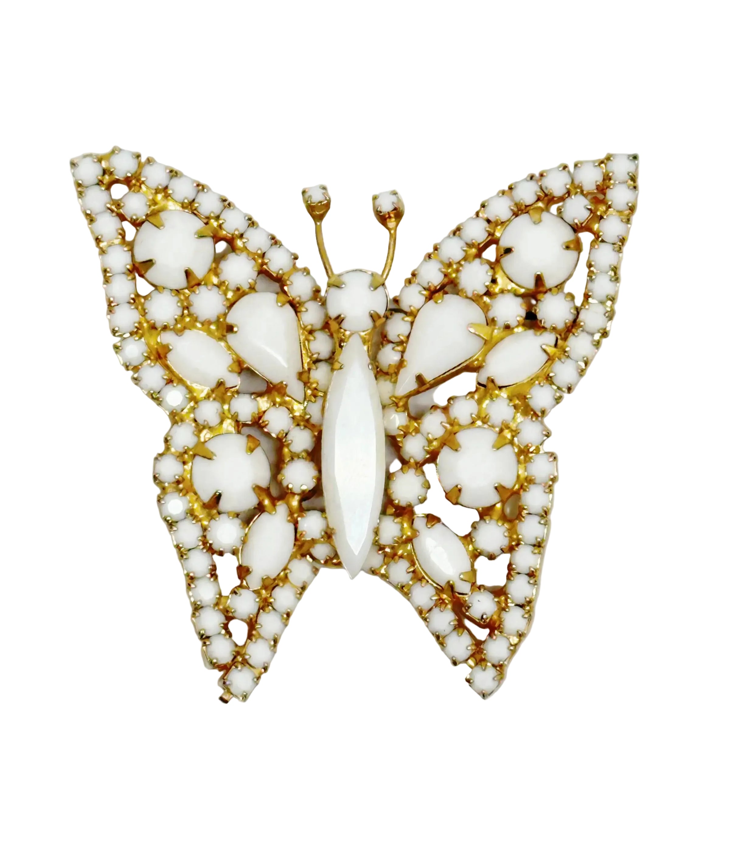 Alice Caviness Milk Glass Butterfly Brooch Pin - Hers and His Treasures