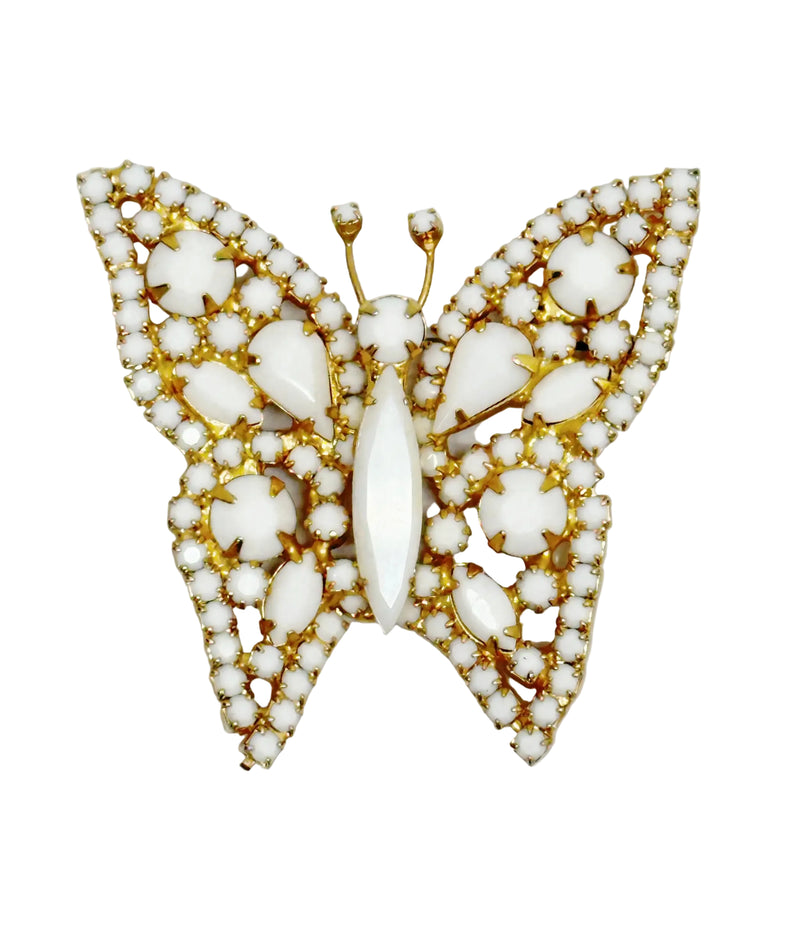 Alice Caviness Milk Glass Butterfly Brooch Pin - Hers and His Treasures