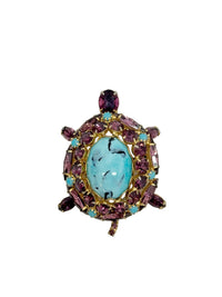 Alice Caviness Purple Rhinestone Faux Turquoise Turtle Brooch - Hers and His Treasures
