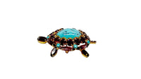Alice Caviness Purple Rhinestone Faux Turquoise Turtle Brooch - Hers and His Treasures