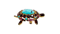Alice Caviness Purple Rhinestone Faux Turquoise Turtle Brooch - Hers and His Treasures