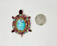 Alice Caviness Purple Rhinestone Faux Turquoise Turtle Brooch - Hers and His Treasures