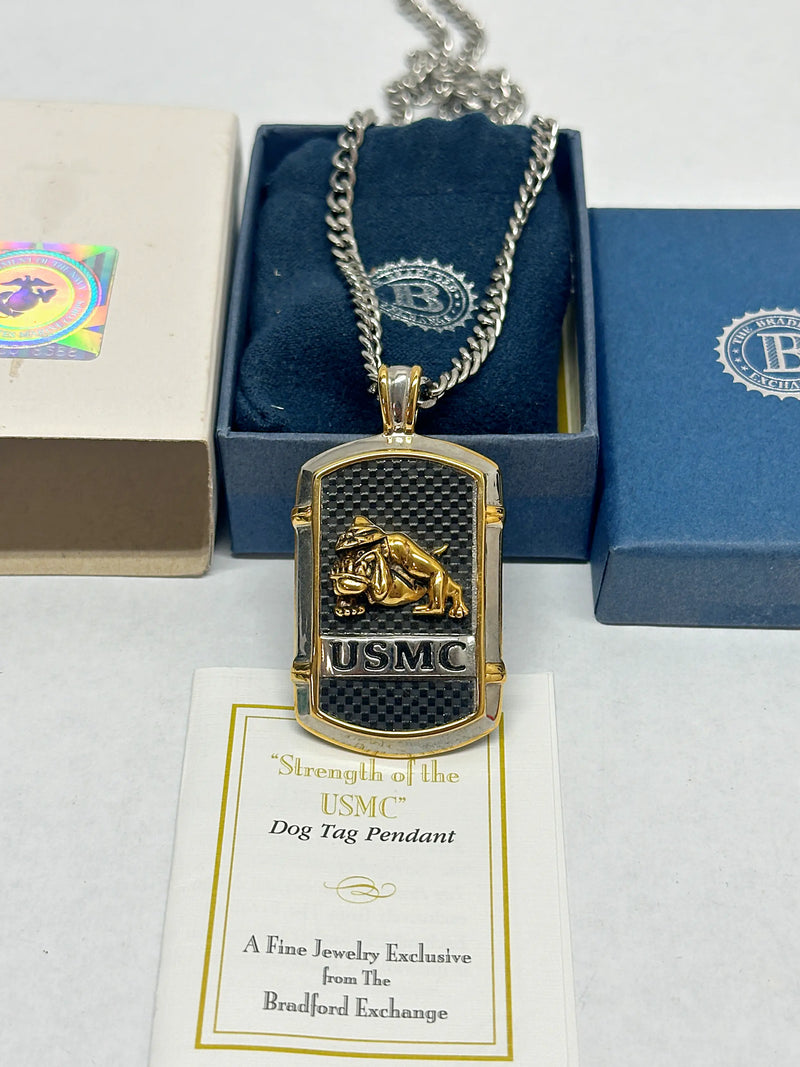 Bradford Exchange "Strength of the USMC" Dog Tag Pendant Necklace - Hers and His Treasures