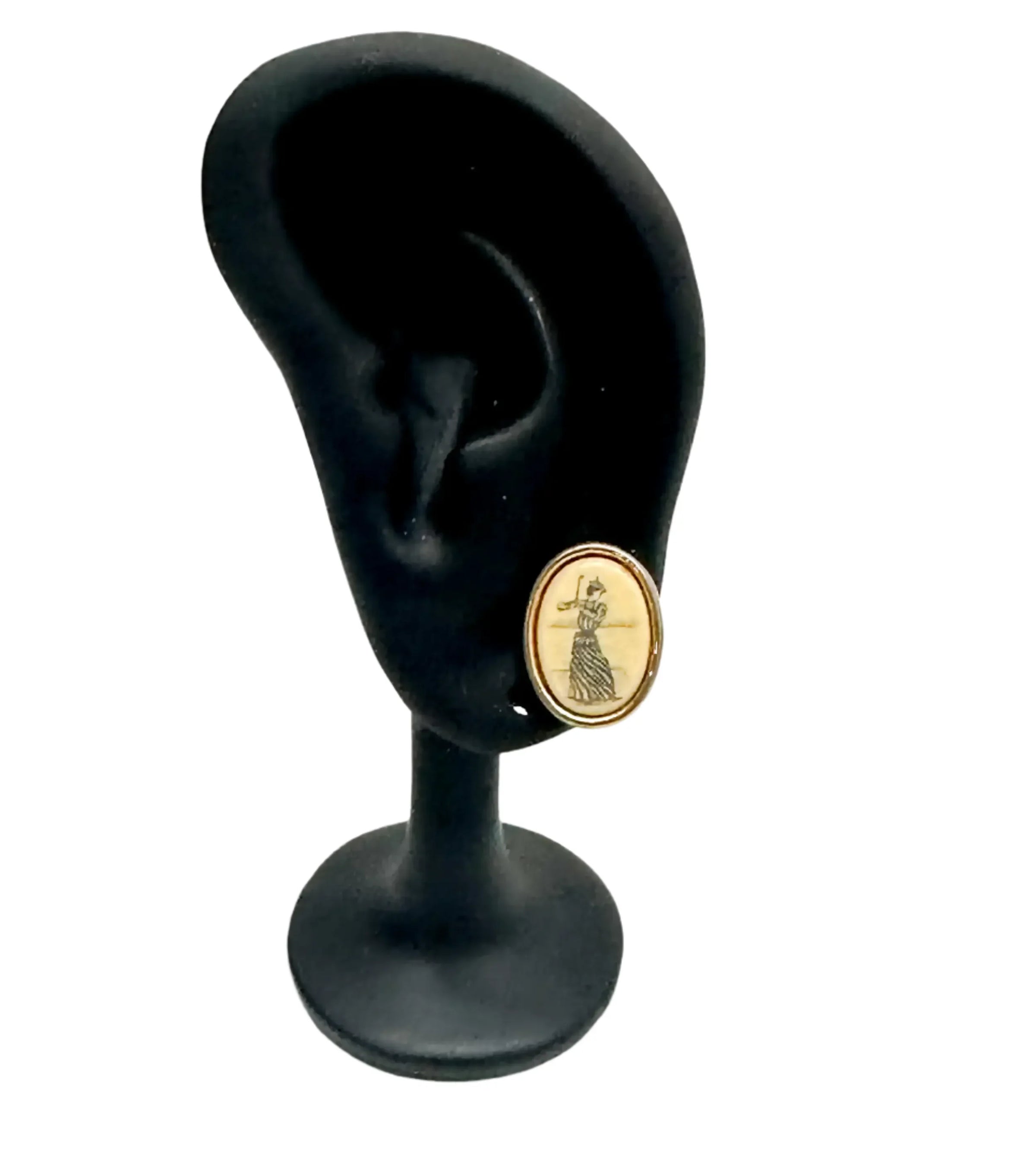 Vintage Barlow Victorian Woman Playing Golf Etched Post Earrings - Hers and His Treasures