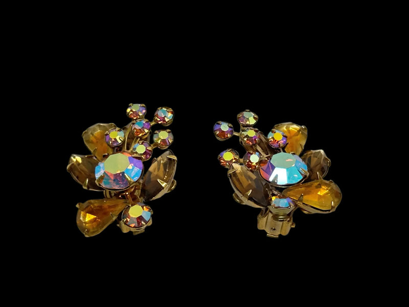 Vintage Beau Jewels Amber AB Rhinestone Clip-On Earrings - Hers and His Treasures