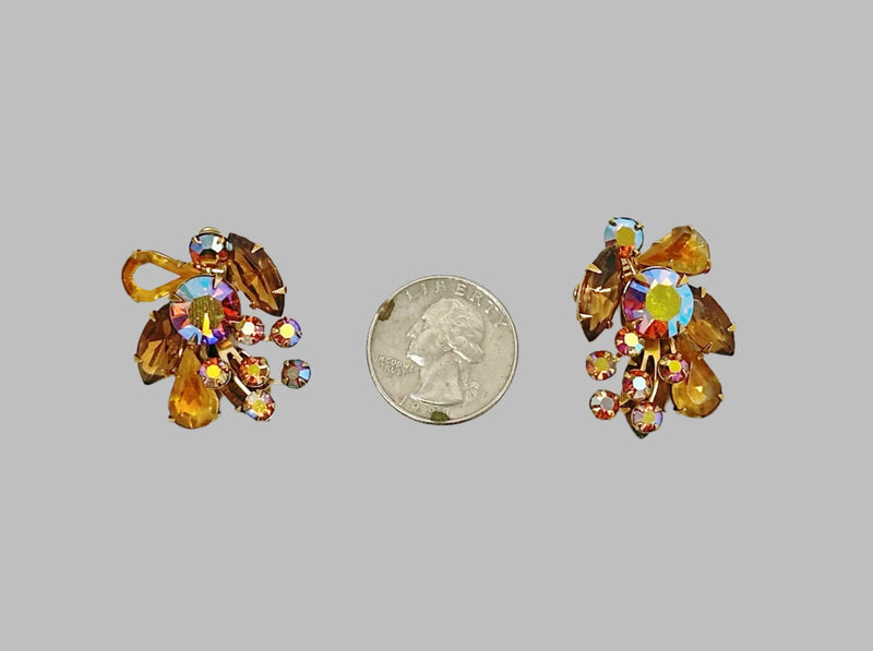 Vintage Beau Jewels Amber AB Rhinestone Clip-On Earrings - Hers and His Treasures