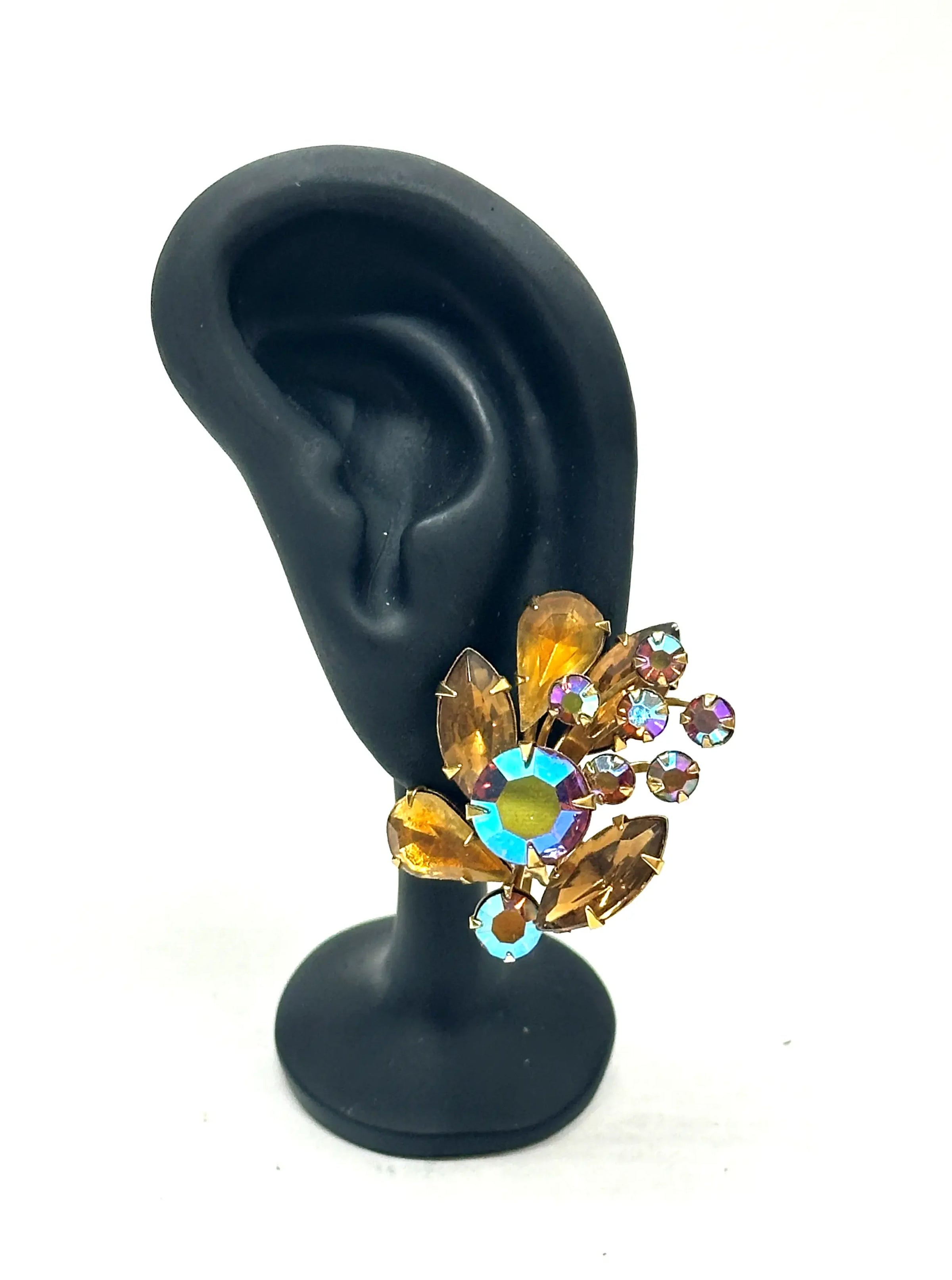 Vintage Beau Jewels Amber AB Rhinestone Clip-On Earrings - Hers and His Treasures