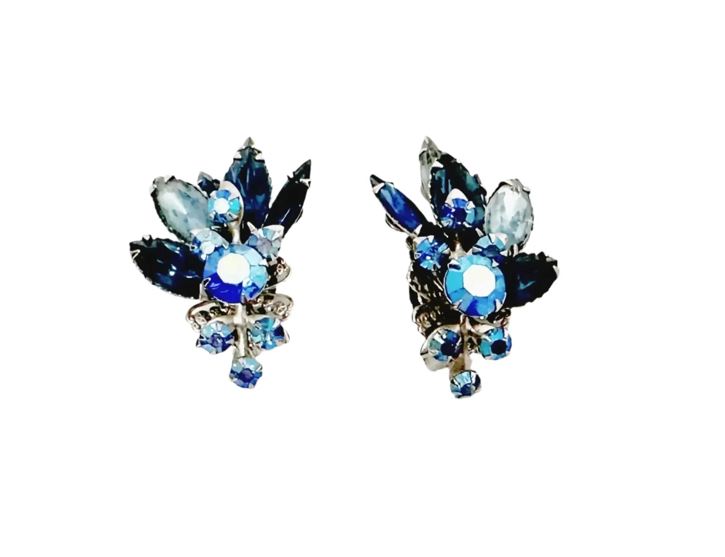 Vintage Beau Jewels Blue AB Rhinestone Clip-On Earrings - Hers and His Treasures