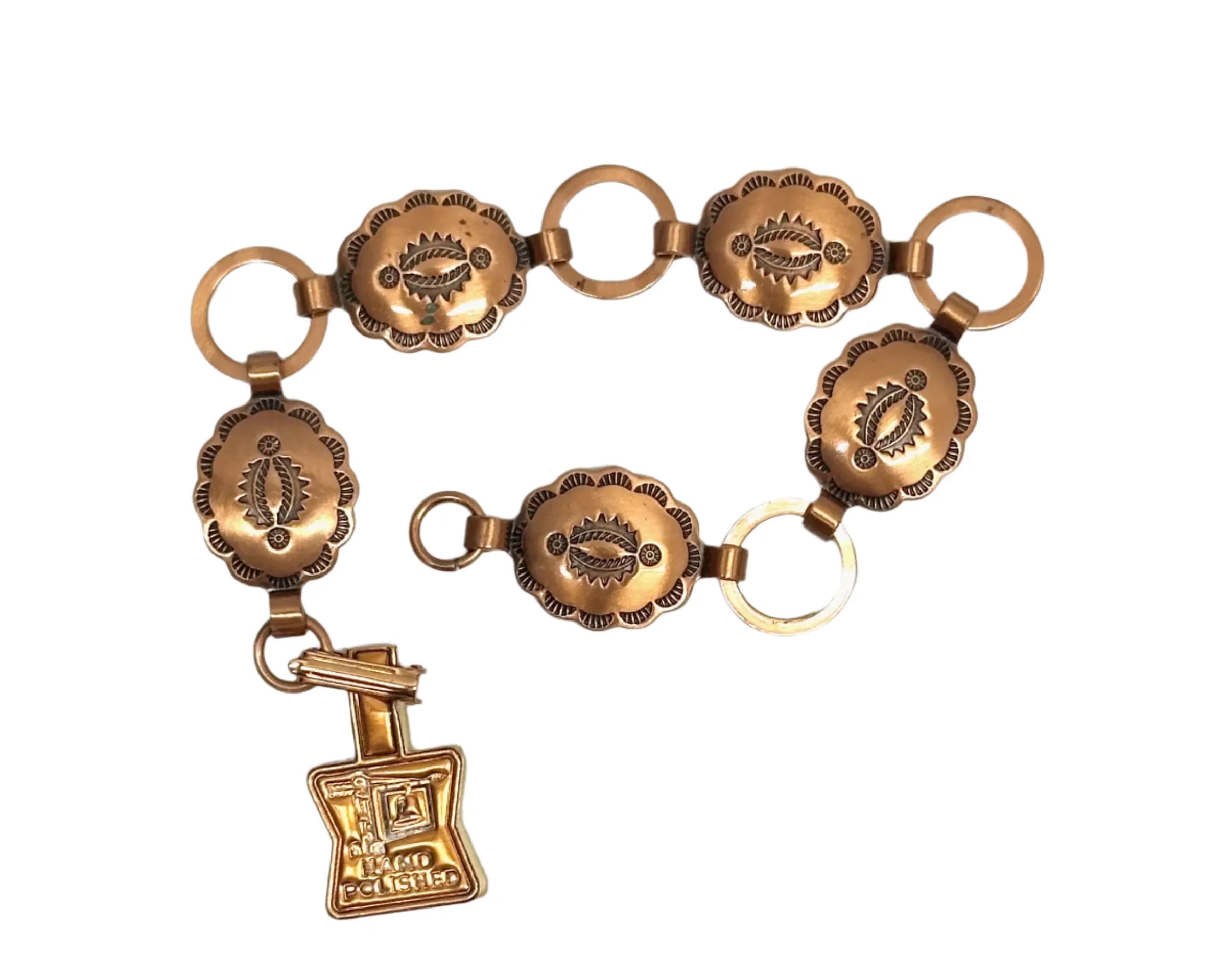 Vintage 1961-1972 Bell Trading Co. Solid Copper Concho Link Bracelet - Hers and His Treasures
