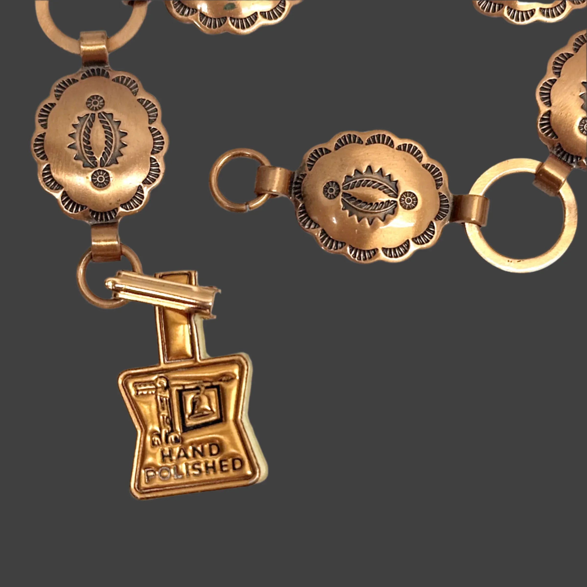 Vintage 1961-1972 Bell Trading Co. Solid Copper Concho Link Bracelet - Hers and His Treasures